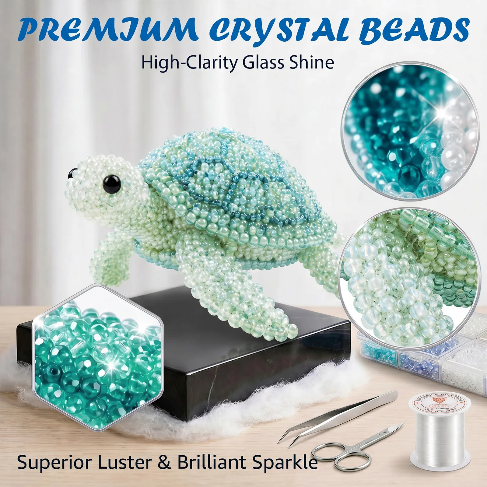 DIY 3D 동물 비즈 세트 (크리스탈 비즈 패턴 가이드 포함) 동물 만들기 비즈 공예 키트, 초보자용 독특한 바다 동물 디자인