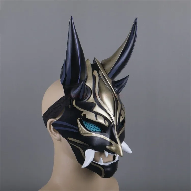 

Genshin Impact Cos Mask Xiao Anime Peripheral Halloween Performance Funny Luminous Props Face Shield Children Gift