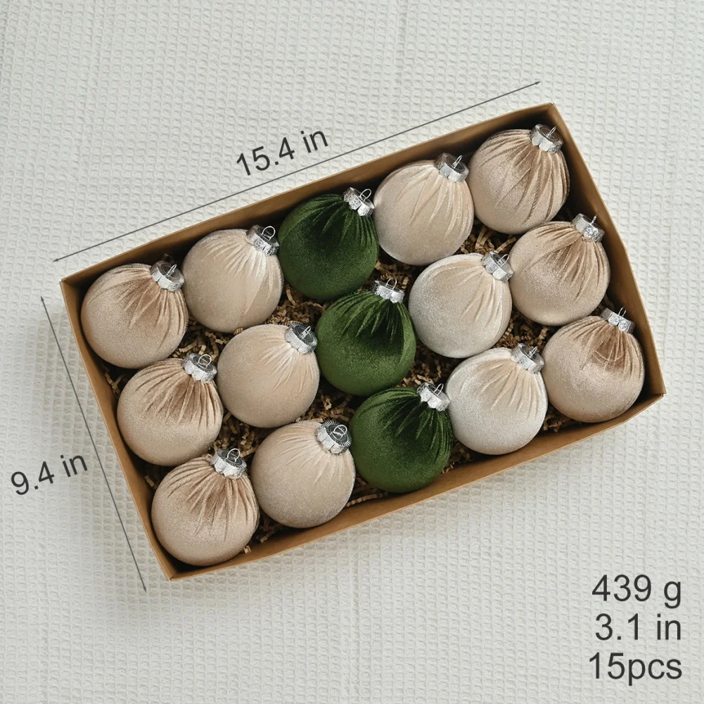 15pcs/Box Velvet Christmas Ball Decoration Christmas Tree Ball Ornament Pendant Hanging Merry Decor