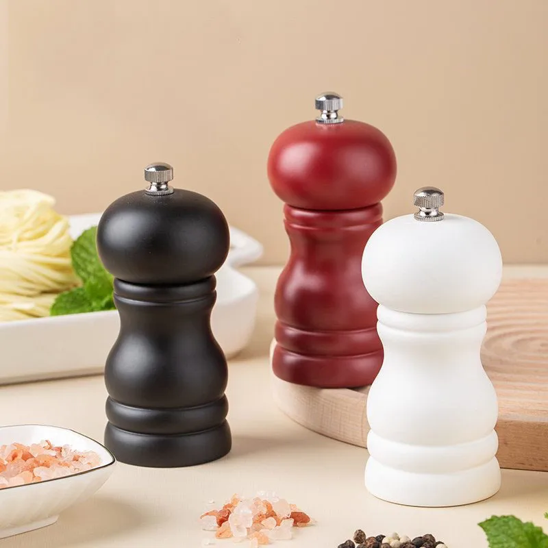 1pc 6-inch White Ceramic Pepper Grinder With Wooden Lid
