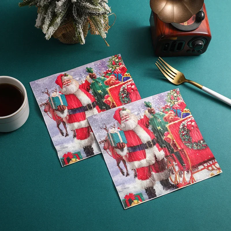 2-Ply Party Fine Dining Home Disposable Paper Napkins 10/20pcs 33c Printed Napkins Colourful Christmas Collection Square