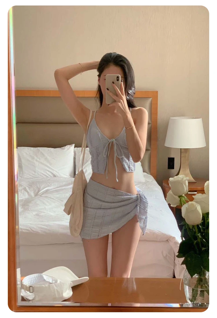 New Bikini Swimsuit High Waist Slimming Hot Spring Tee Piece Set Sexy Gathered Fairy Sle Warm Sea Brand e Bikini