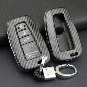 For Toyota Car Key Case Cover Fob Chain Ring Shell Camry RAV4 Avalon Corolla C-HR Prius 86 GT86 Mirai 4Runner Carbon Fiber 1