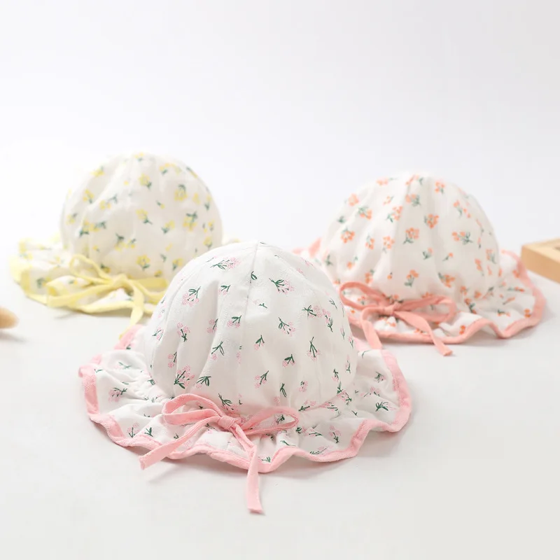 Sweet Floral Baby Girl Bucket Hat Spring Summer Cute Bowknot Baby