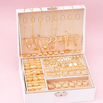 114-piece Jewelry Set Lovely Atmosphere Lady Punk Pearl Metal Ring Earring Necklace Set 1