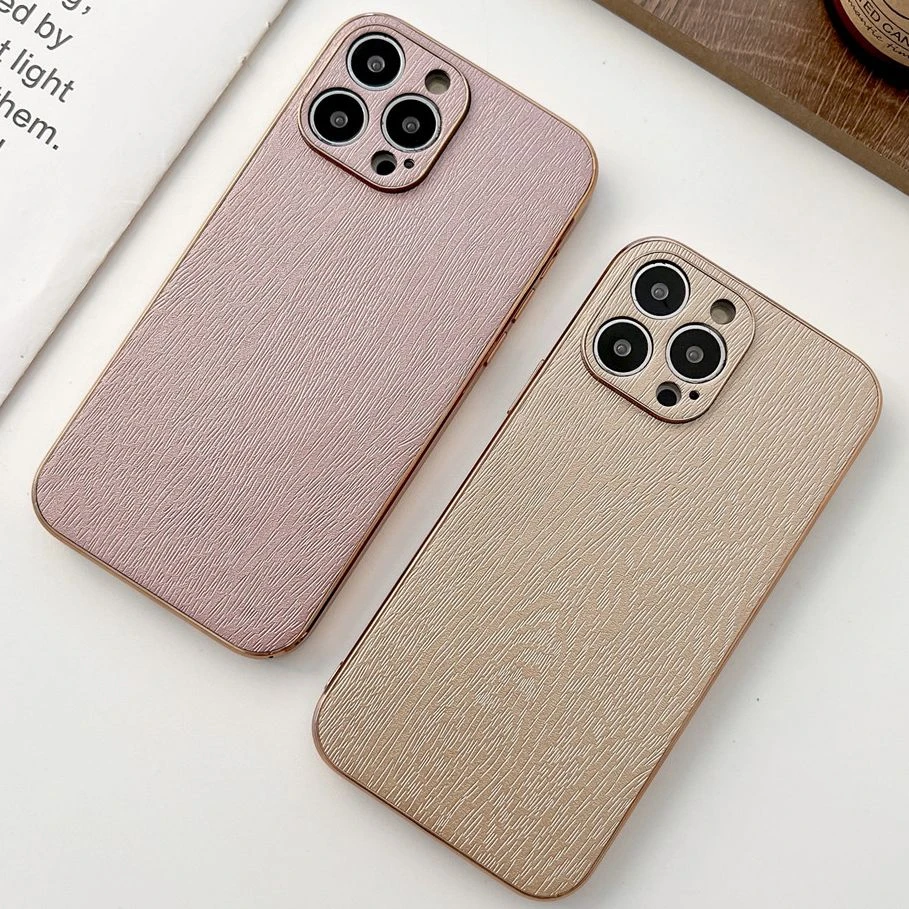 For iPhone Cases Luxury Case Highend Wood Grain Leather Gold Plating