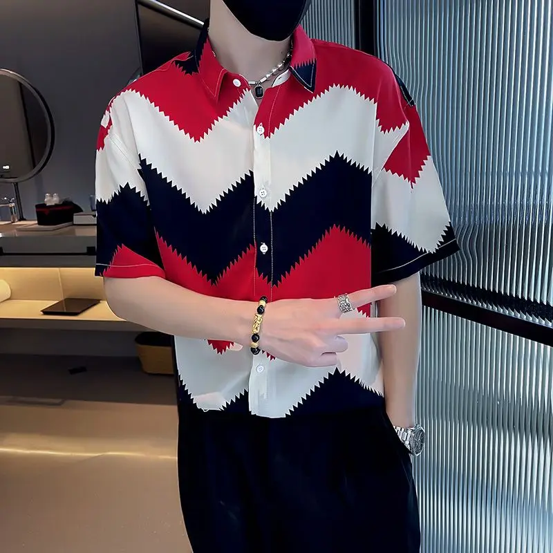 2023 Men\'s Clothing New Spring Summer Man Printing Short Sleeve Loose Handsome Turn-down Collar Fashion Casual Streetwear Shirts