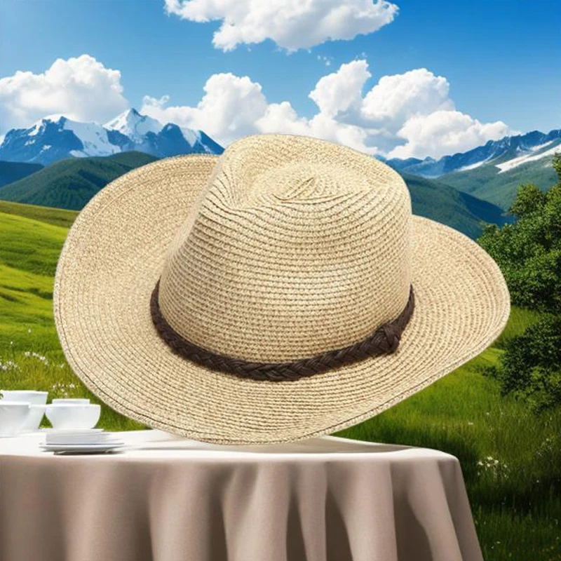 XL Big Size 62cm Panama Jazz Straw Hat for Women Men Hollow Out Summer Beach Sun Hat  Foldable Windproof Rope UV Sunscreen Hat 5