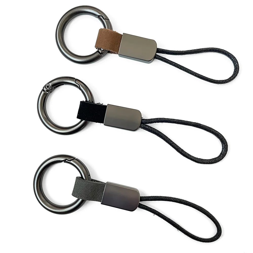 Set 3 Portachiavi In Pelle Intrecciata - Uomo E Donna, Nero, Marrone, Bianco, Per Auto E Chiavi - Foto 6