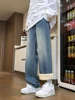 Men's Winter Pants Fleece-lined Straight Jeans Korean Fashion Elastic Waist Semi-Wide Baggy Denim Pants Thick Warm Jean Trousers 3