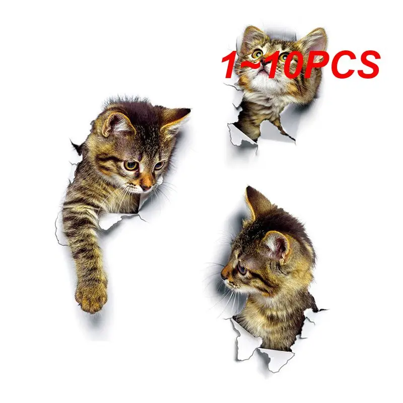 

1 ~ 10 шт. Наклейка на стену с изображением кошек, украшение для ванной и гостиной, домашний декор, виниловые наклейки с животными, художественный плакат, милый Туалет