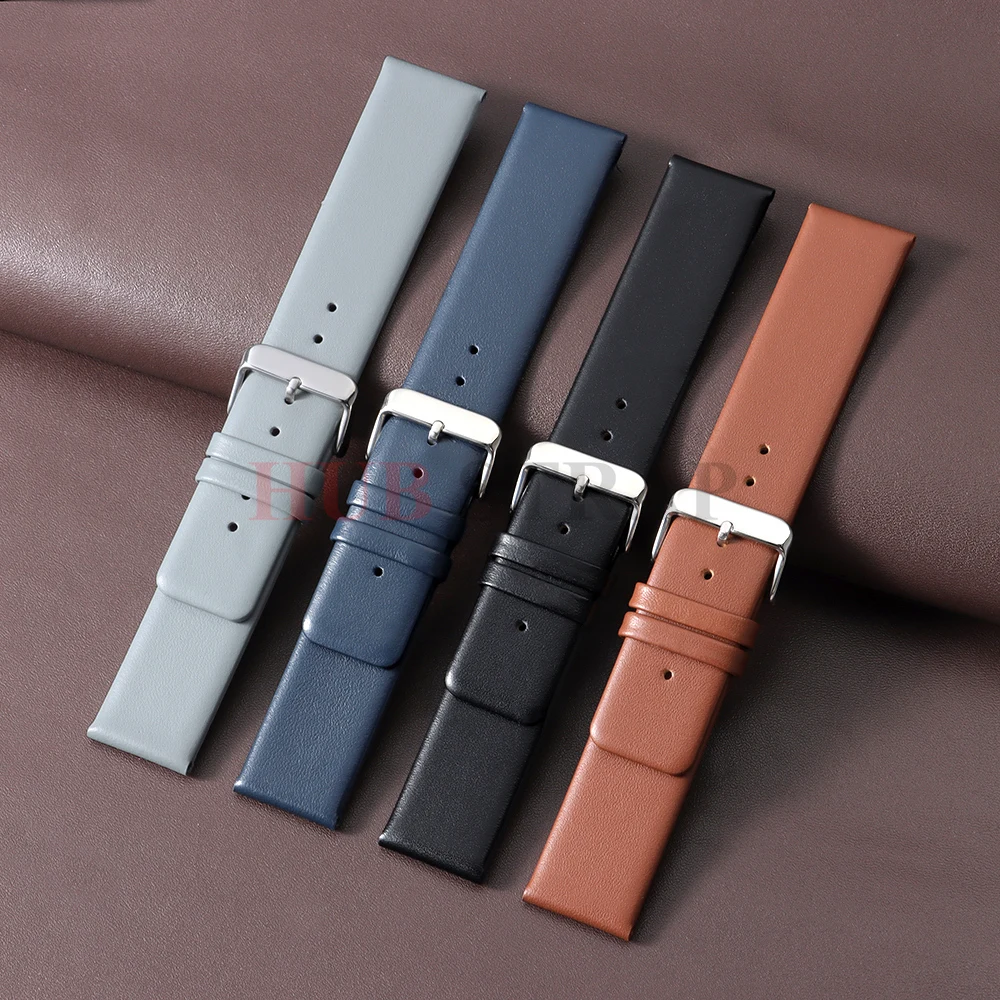 Elegant Genuine Leather Watch Strap with Silver Pin Buckle