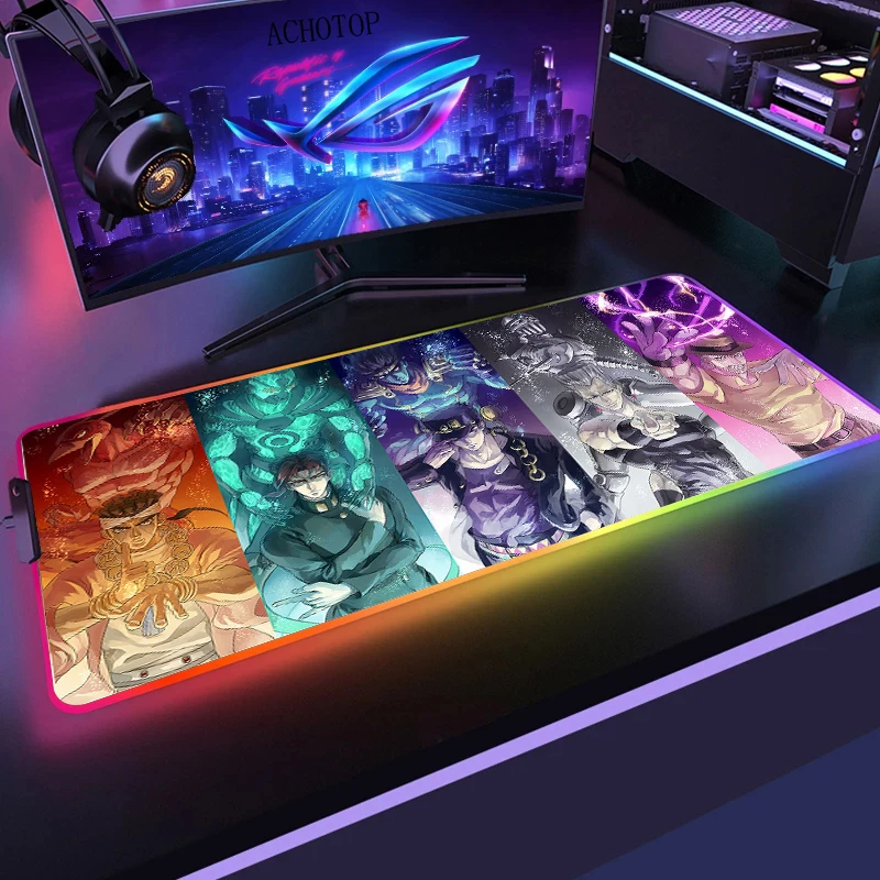 

JoJo Bizarre Adventure Large RGB Mouse Pad Anime Gaming Mousepad LED Mause Pad Gamer Accessories Carpet PC Desk Mat With Backlit