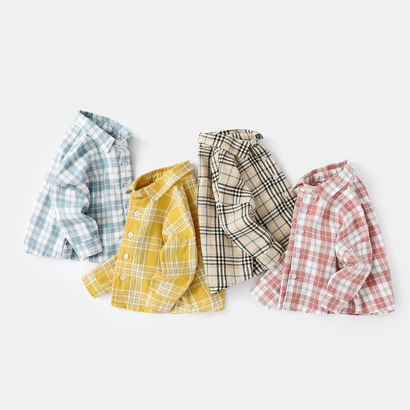 Spring Autumn Infant Baby Boys T-shirts Cotton Plaid Long Sleeve Toddler Boys Tees Turn Down Collar Newborn Outerwear Coats