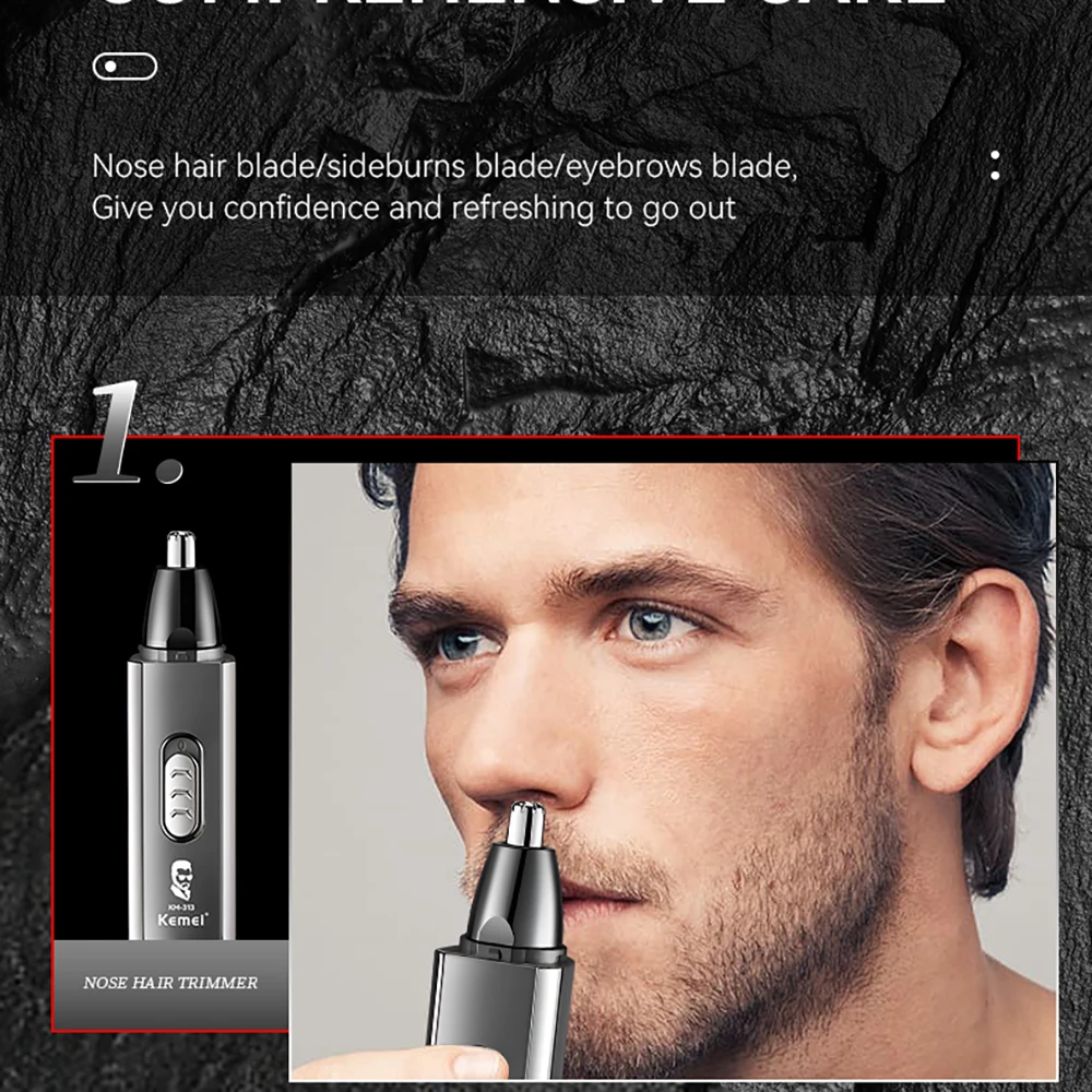 Kemei Multifunction Ear and Nose Hair Trimmer Eyebrow Facial Sideburns Hair Trimmer Men Body Grooming TYPE-C USB Rechargeable 3