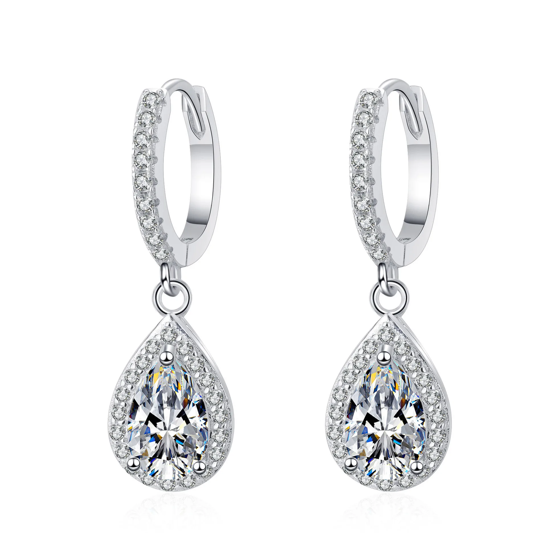 

BOEYCJR 925 Silver D Color Pear Moissanite 5x8mm total 2ct VVS Fine Jewelry Hoop Drop Earrings For Women Gift