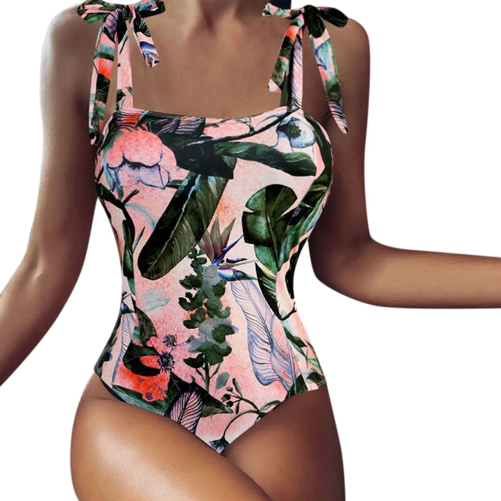 

Women's Sexy Lace Up Swimwear 2022 Summer Fashion Solid Color Printed Bodysuit One-Piece Bikini Bathing Suits Costume Beach Wear