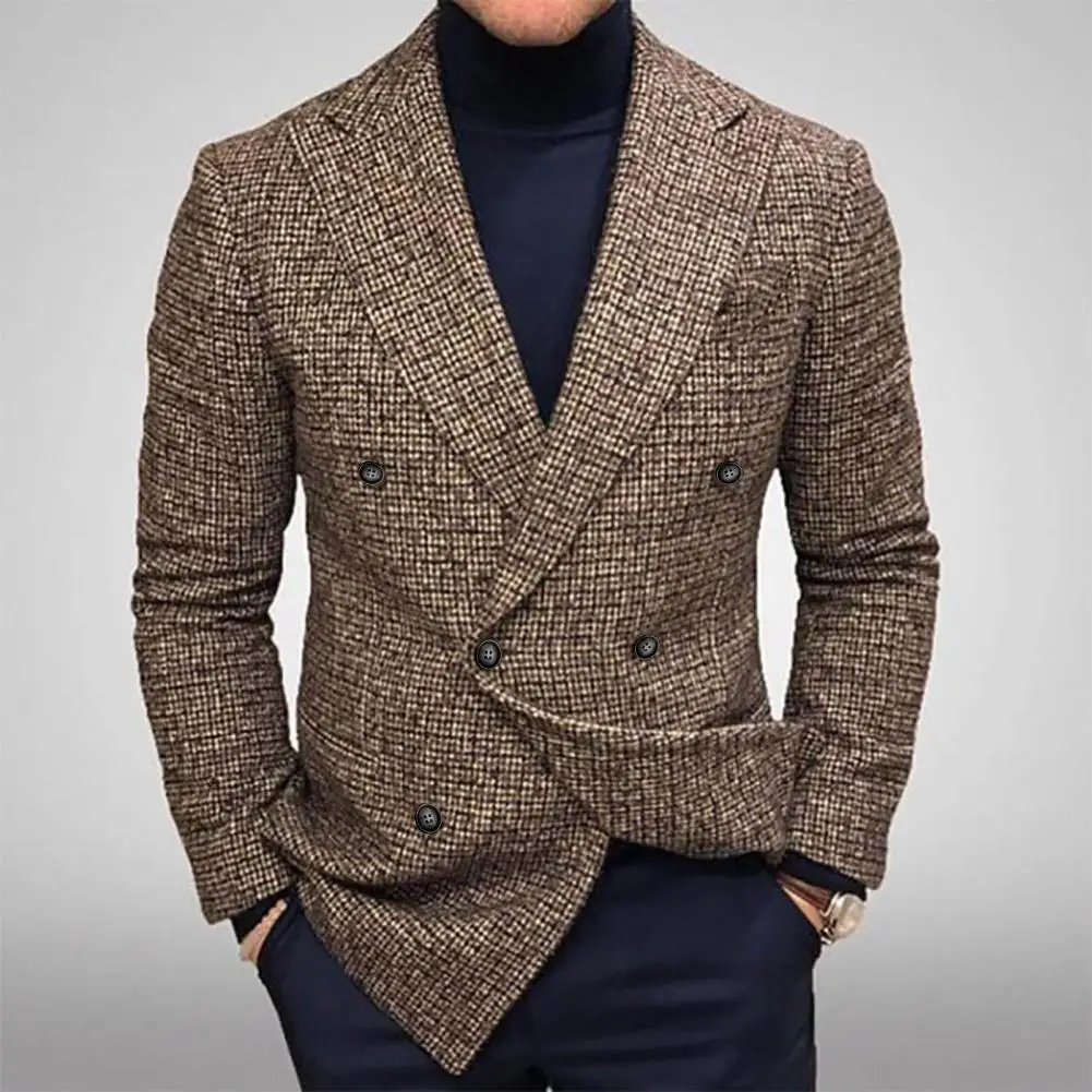 

Men Blazer Slim Fit Turndown Collar Solid Color Streetwear Autumn Winter British Style Buttons Suit Jacket Coat For Office