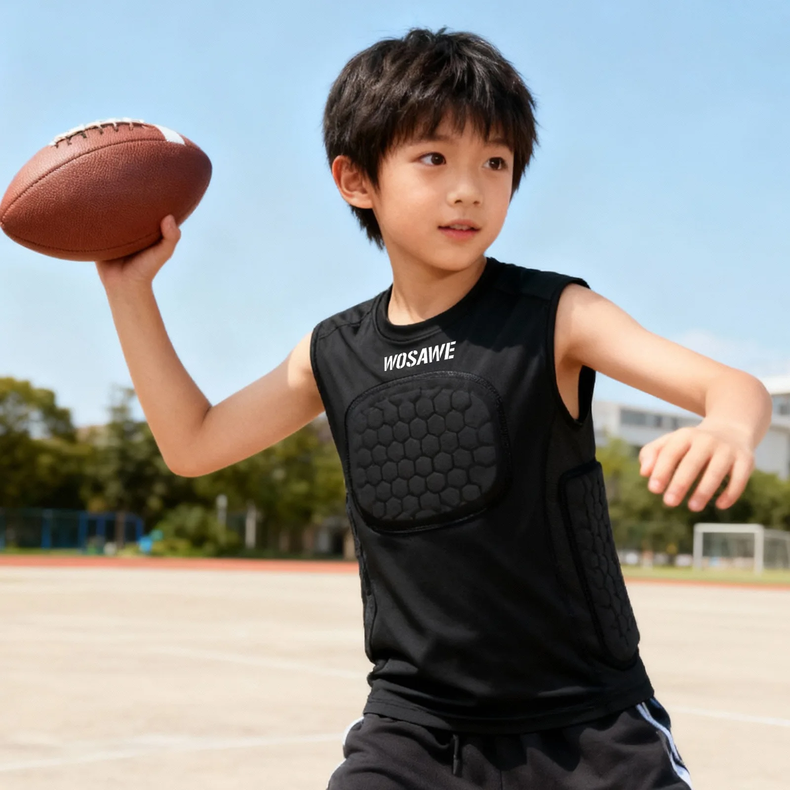 WOSAWE 키즈 스포츠 조끼 패딩 탱크탑 소프트 가슴 패드 통기성 민소매 셔츠 농구 축구 야외 훈련 유스
