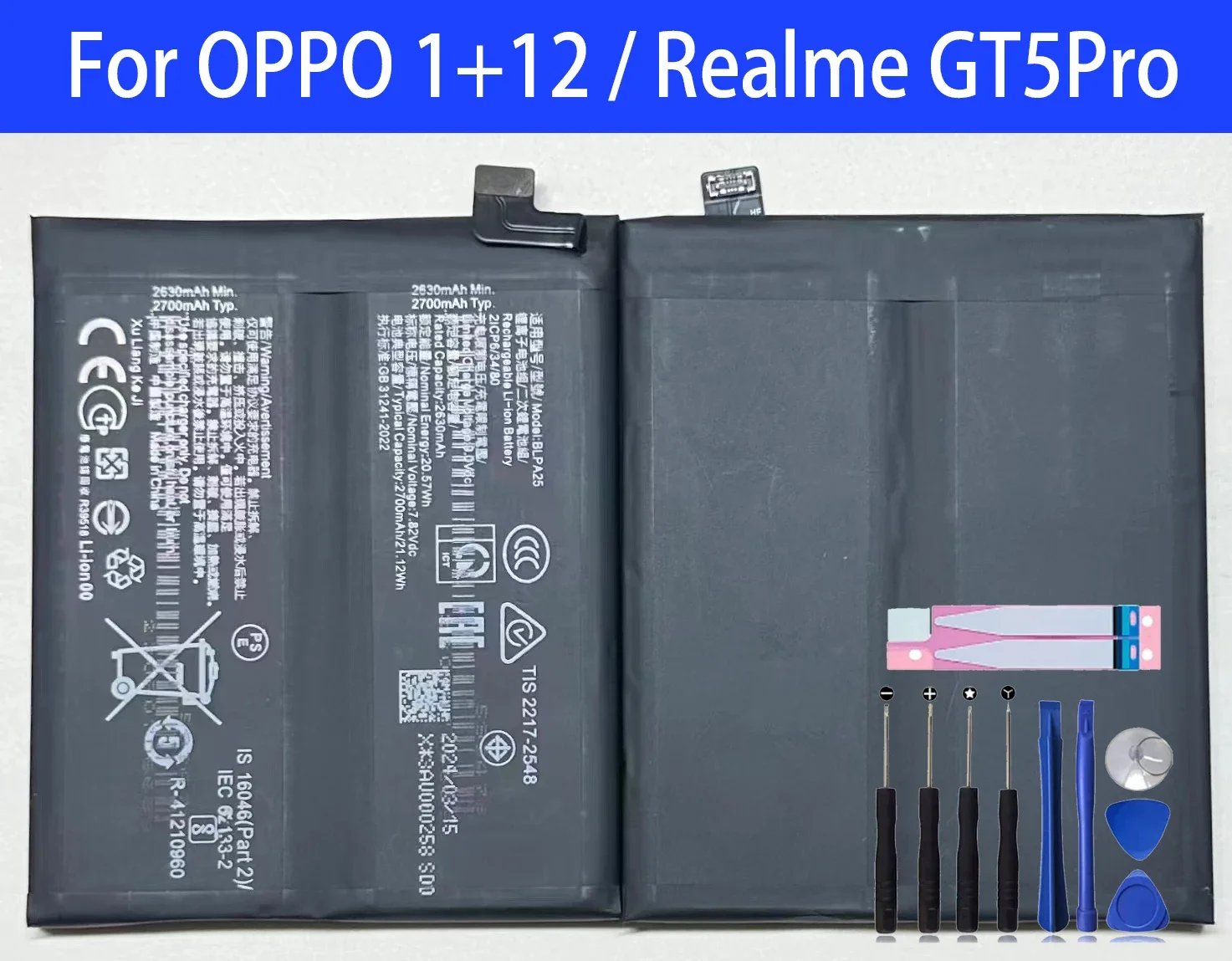 

100% New Original Replacement Battery BLPA25 For OPPO Oneplus 12/1+12/Realme GT5 Pro Phone Battery+Tools