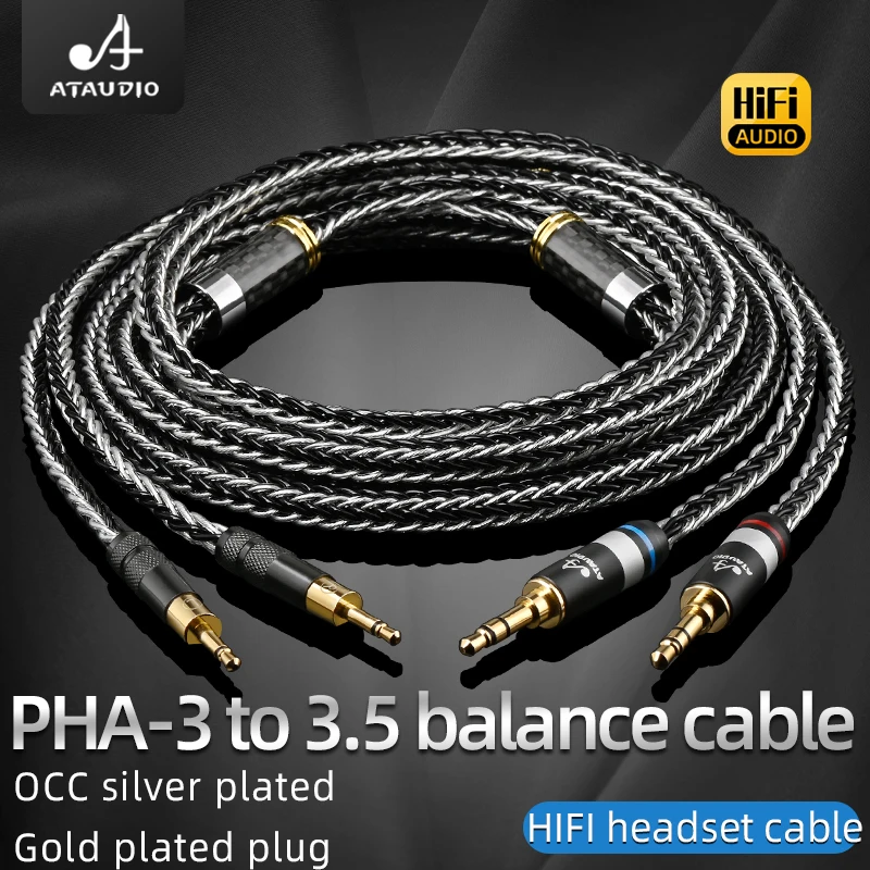 

ATAUDIO HiFi PHA-3 Headphone Audio Cable OCC Silver Plated Dual 3.5mm Stereo Balanced Cable for XLR Male /Female Headset