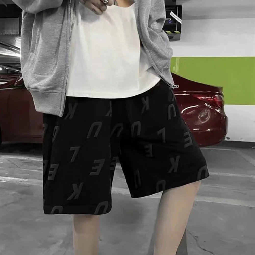 Foam Printed Casual Shorts Men's Summer Beach Pants Loose Trendy Street Sports Five-point Pants Unisex Elastic Waist Sweatpants