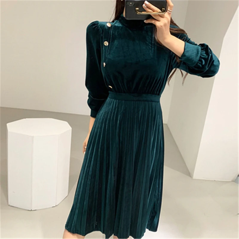 

2022 Retro Palace Style Elegant Velvet Dree Office Lady Sexy Slim OL Work Wear Fashion Chic High Waist Women Maxi Long Dresses