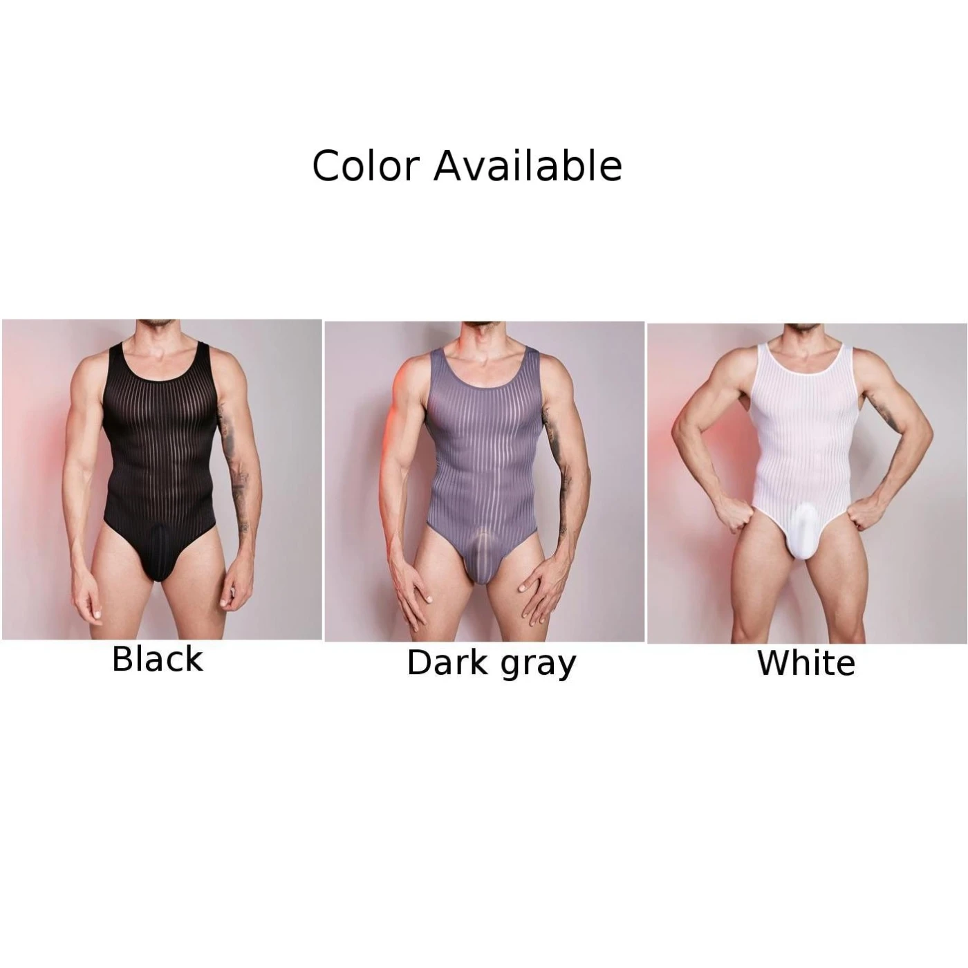 Mens Thin Mesh Sheer Bodysuit Sleeveless High Cut Leotard Elasticity See Through Jumpsuit Striped Swimsuit Solid Lingerie Hombr
