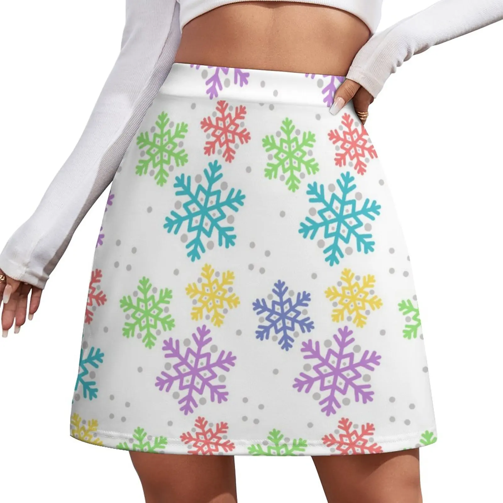 Snowy winter print - Pastel Mini Skirt luxury women skirts mini skirt extreme mini dress