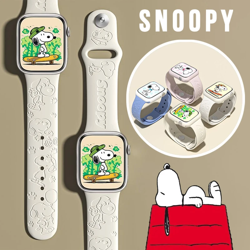 Snoopy Carving Pattern Strap Per Apple Watch Band 44Mm 40Mm 45Mm 41Mm 38Mm 42Mm Silicone Solo Loop Bracciale Iwatch 8 Ultra 7 6 5