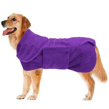 Absorbent Hooded Dog Bathrobe Towel Quick Drying Pet Towel for Bath Beach Trips Grooming Soft Bath Robe Towel Coat S-XL 4