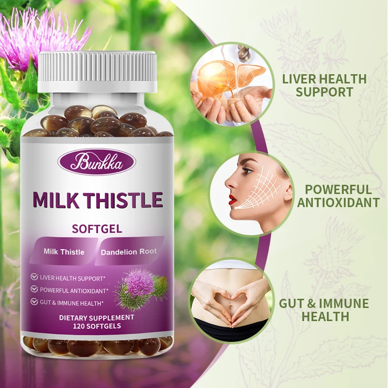 BUNKKA Milk Thistle Capsules 1000mg Dandelion Root Extract Liver Health Support Gut&Immune Health Skin Beauty Liver Function