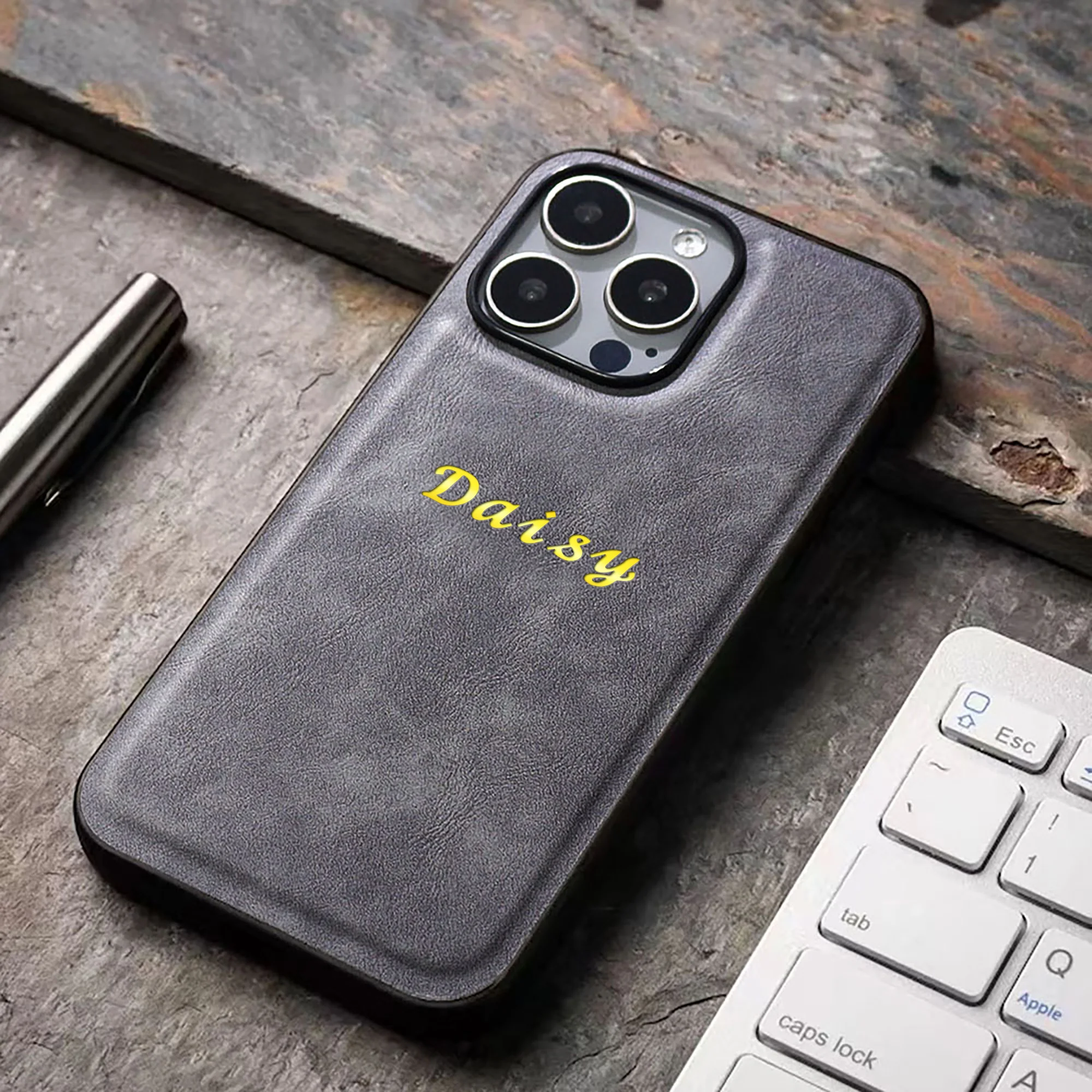 Personalized Letter Customized Name Business Faux Leather Phone Case for thumbnail 2