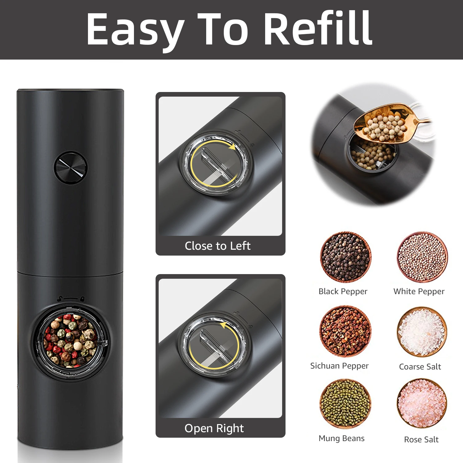 Electric pepper grinder Automatic salt grinder Adjustable coarseness with LED light
