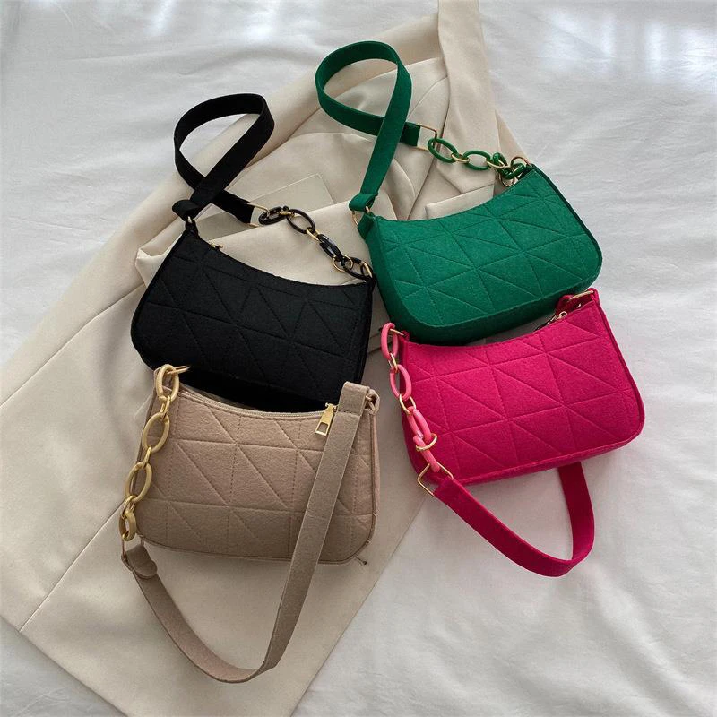 Women's Felt Shoulder Bag Solid Color Fashionable And Lightweight Underarm Handbag