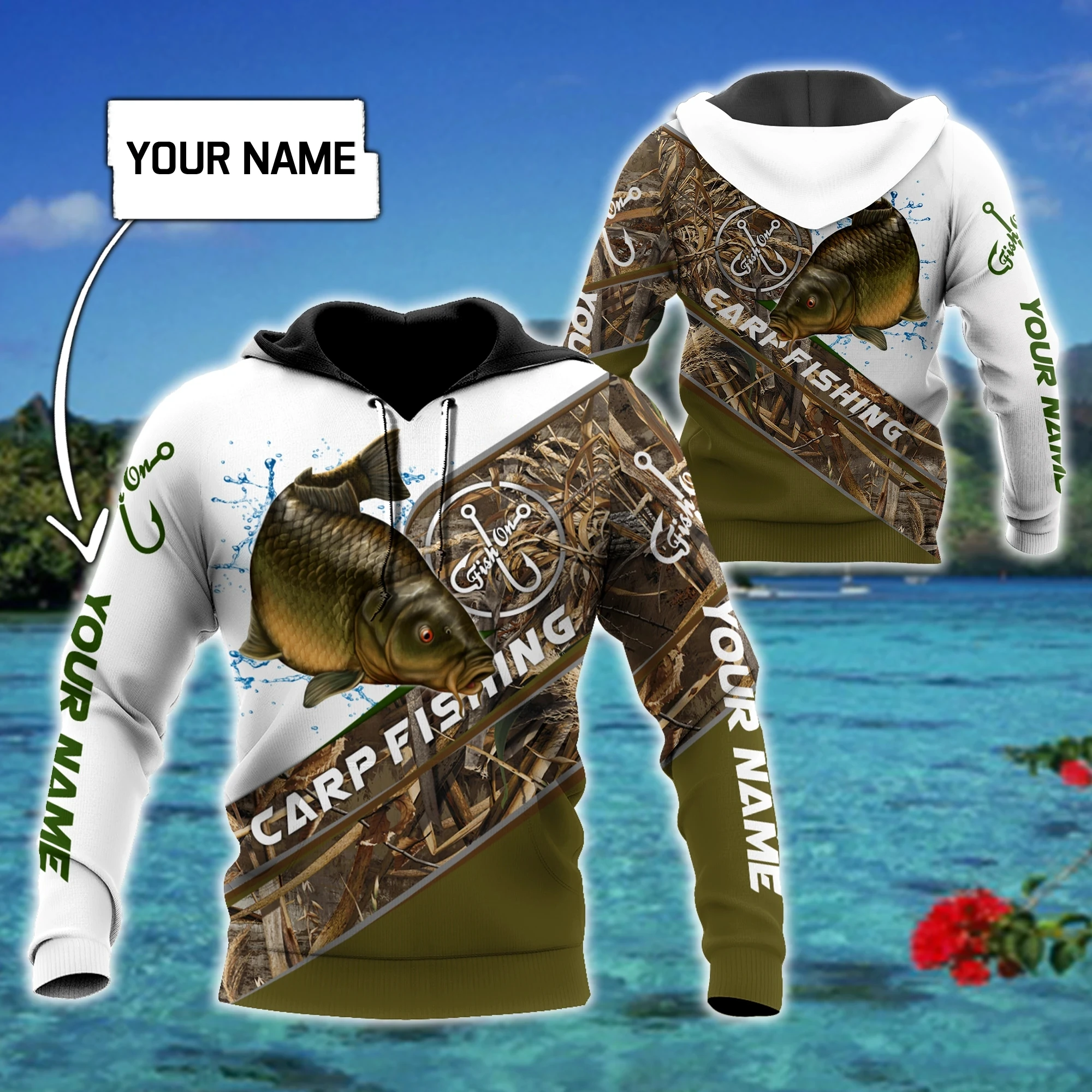 Custom Name Carp Bass Fishing Camo Tattoo 3D Printed Mens Zip Up Hoodie  Sweatshirt Streetwear Unisex Casual Tracksuits Hoodies