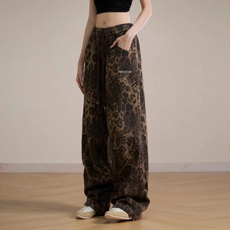 Leopard Print Straight Leg Hip Hop Sweatpants