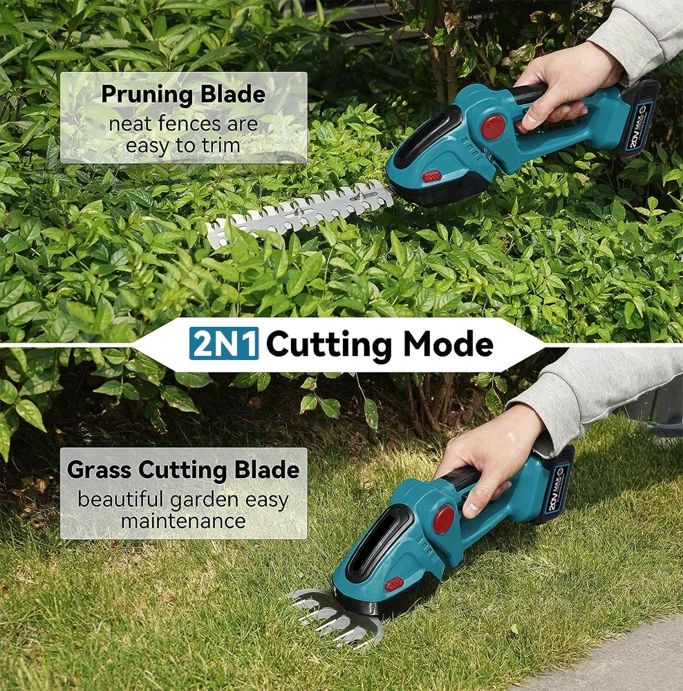 2 In 1 21V Cordless Electric Hedge Trimmer Rechargeable Handheld Shrub Weeding Pruning For 18v Makita Battery