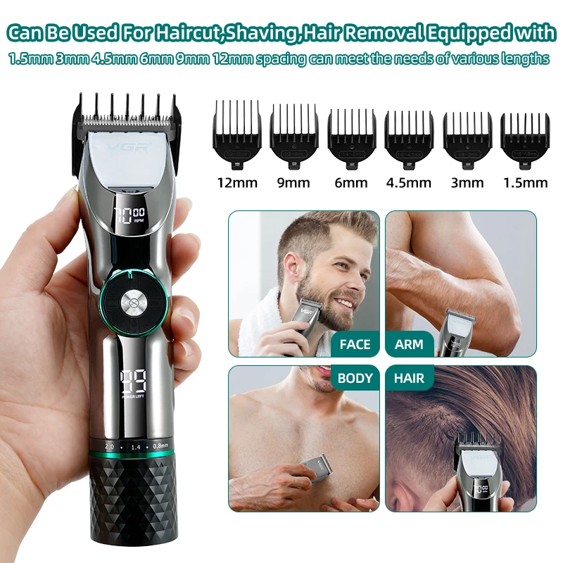 Hair Clipper Hair Trimmer Professional Hair Clipper Ceramic Blade Waterproof Electric Cordless Electric Hair Trimmer LED Display Haircut Machine For Men