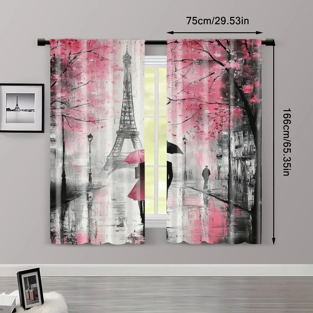 2pcs, Pattern Curtains 2D print Love Walking in the Rain Durable Polyester (without rod) Thermal Insulation, and Room Darkening 3