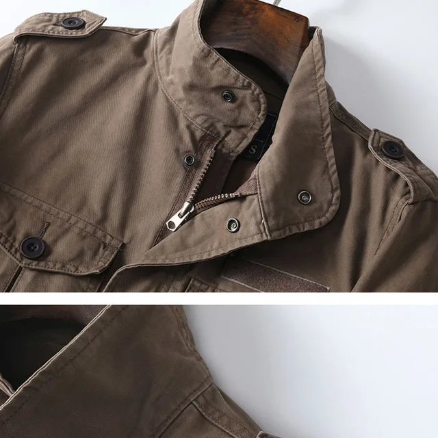 Large Size Spring Autumn Men's Jacket Cotton Zipper Casual Loose Coat Multi Pocket Cargo Jacket 5