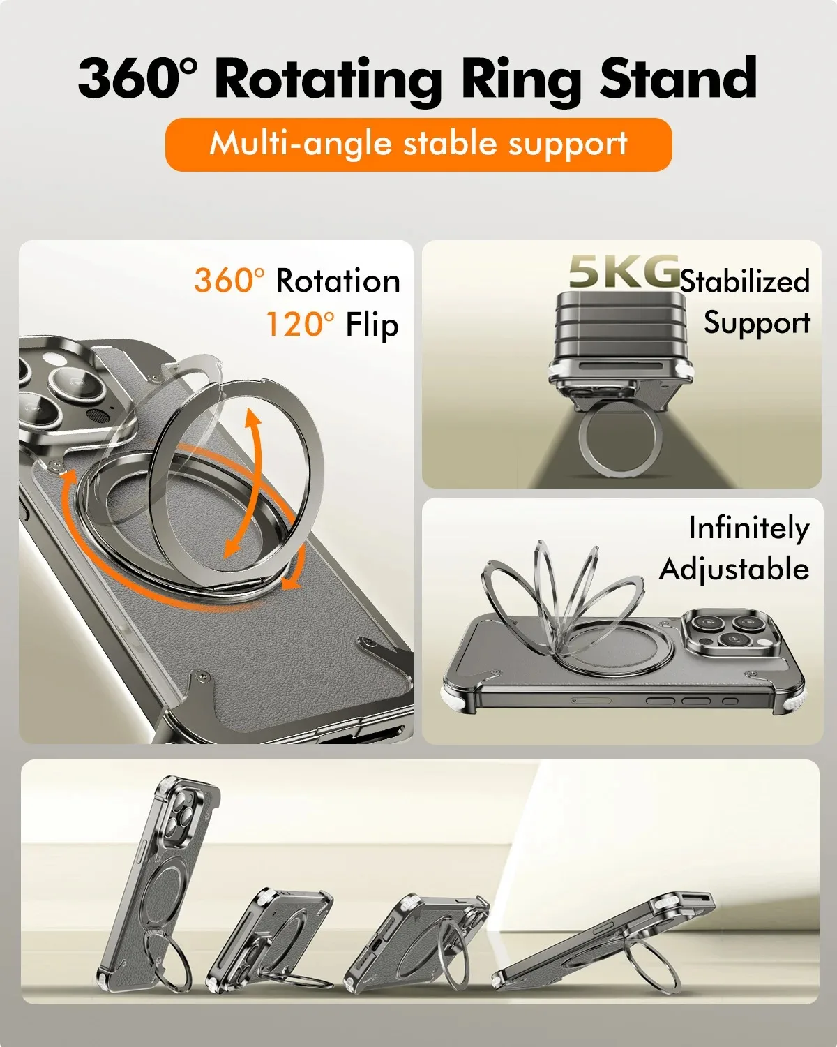 Eary Leather Phone Case for iPhone 15 14 13 12 Pro Max 15 Plus With 360° Holder Frameless for MagSafe Wireless Charging Bumper