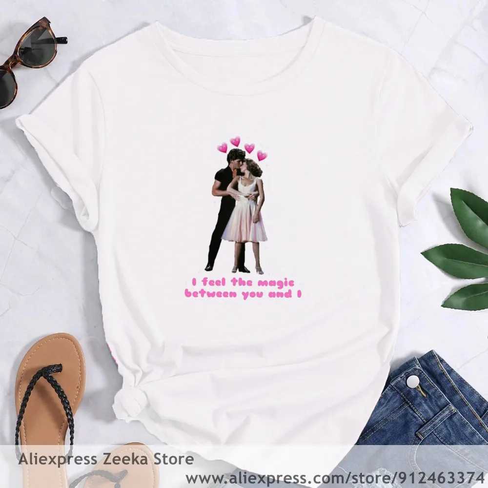 

Dirty Dancing Women Funny Print Ladies T-shirt Girl Y2K Harajuku Basis O-collar White Shirt Short