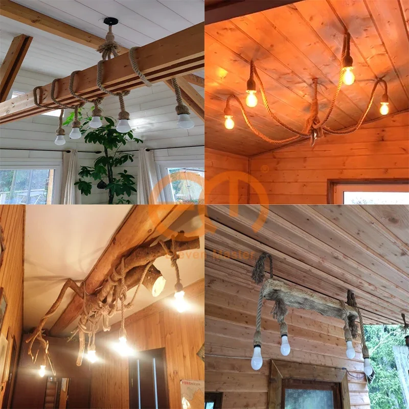 1/2/3/4/5 head vintage hemp rope pendant light retro loft industrial hanging lamp edison bulb lamp home light decoration 6