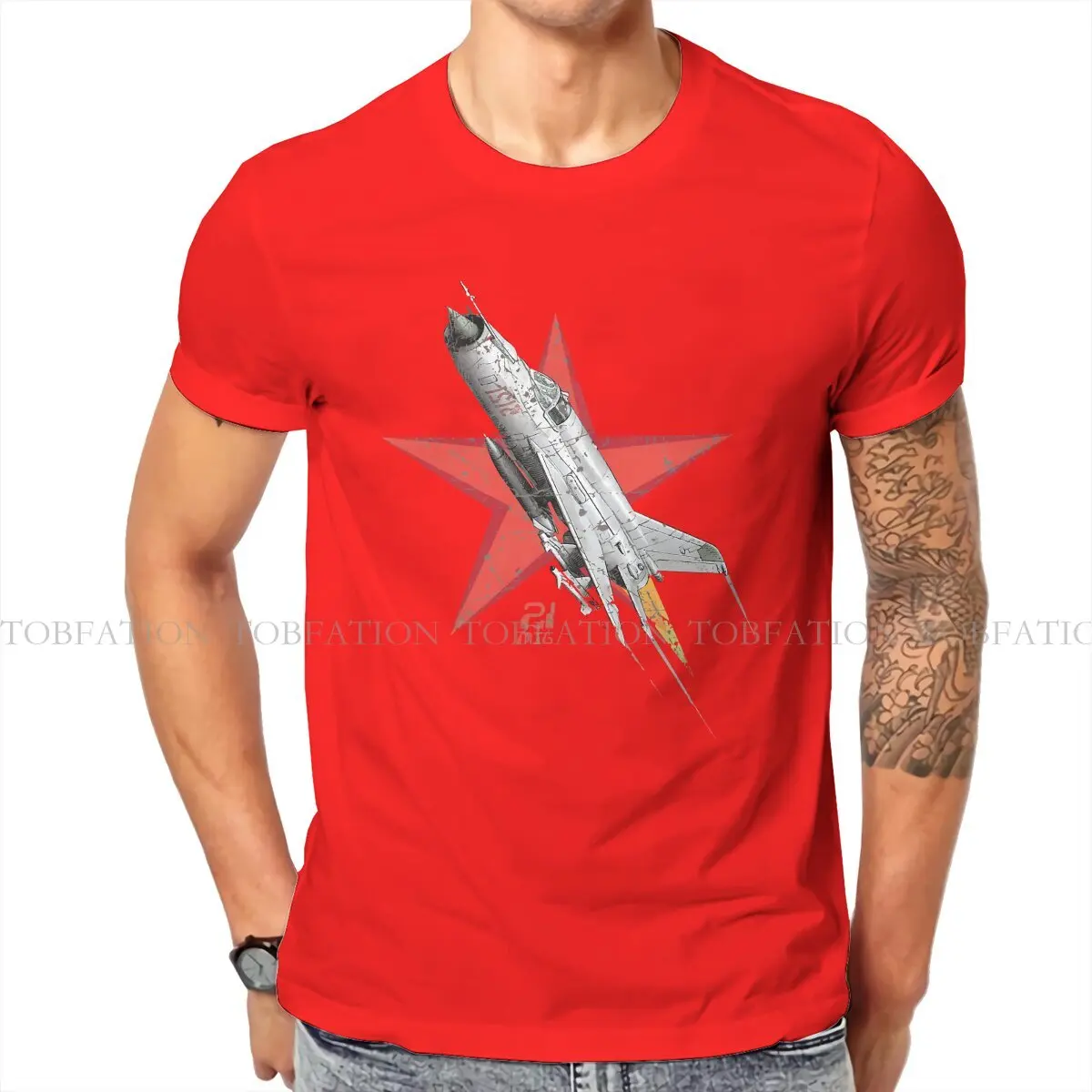 

MIG 21 Vintage Soviet Fighter Aircraft Man's TShirt Russian USSR CCCP Crewneck Short Sleeve T Shirt Top Quality Gift Idea