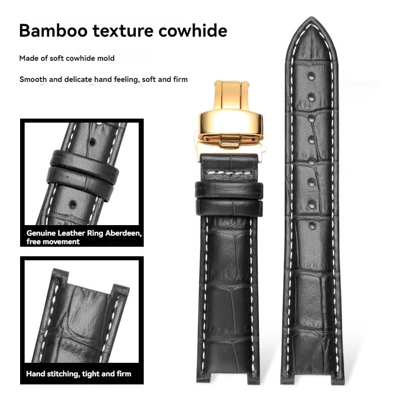 Premium Leather Watch Strap - Notch Cowhide Calfskin Bands (18x10mm & 20x12mm)