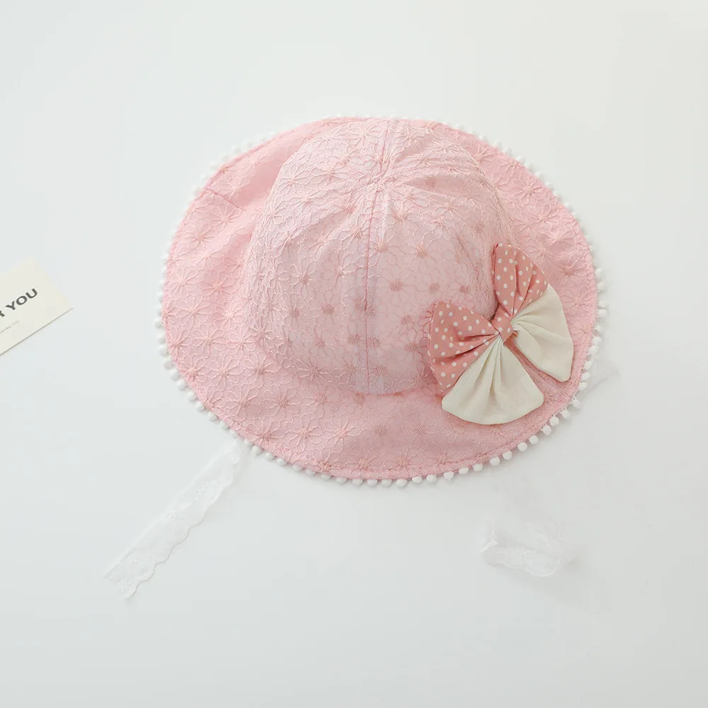 New Spring Summer Girls Fisherman Hat Patchwork Bows Flowers Lace Hat Big Brim Bucket Girls Princess Breathable