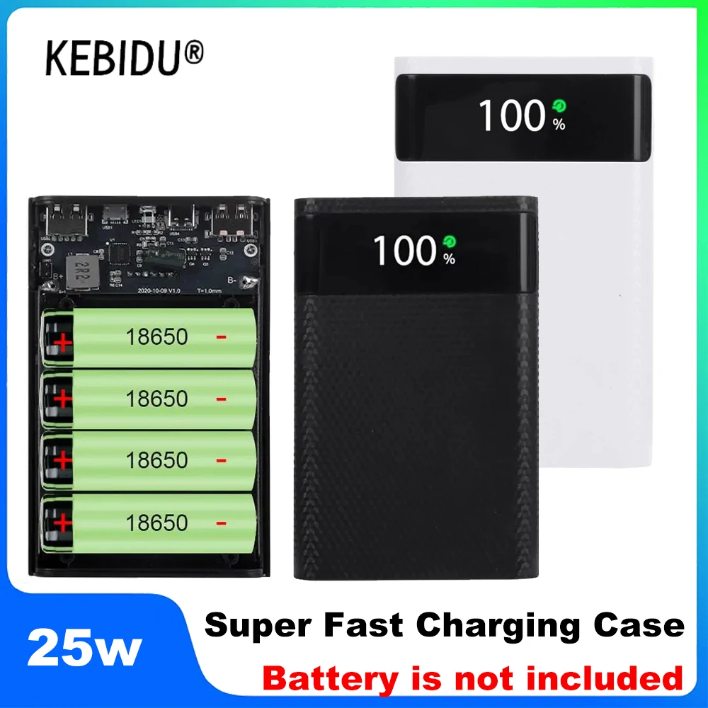 4x18650 DIY Power Bank Shell 25W Super Fast Charging Case Dual USB Micro Type C Battery Storage Box Case Holder Without Battery