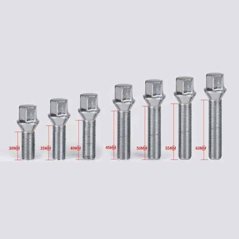 1piece Cone Seat 12x1.5 12x1.25 14x1.25 shank length 30mm 35mm 40mm 45mm 50mm 55mm 60mm Car wheel spacer wheel lug bolts