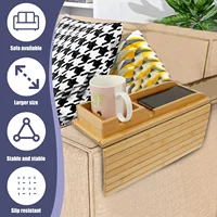 Sofa Tray Bamboo with Wood Remote Control Holder Folding Anti Slip Couch Armrest Cup Holder Detachable for Couch Storage 2